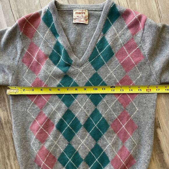 Vintage Alan Paine Women 100% Cashmere Sweater Sz 38 Argyle V-Neck Grey Englandd - Picture 6 of 9